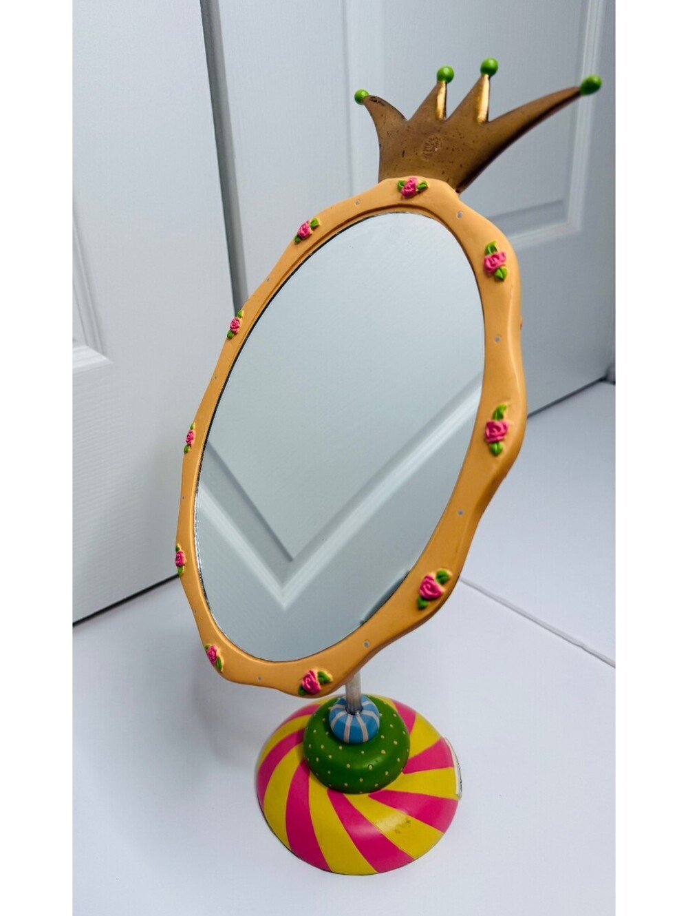 Vintage Mary Engelbreit Crown Tabletop Vanity Mirror Floral Princess Decor